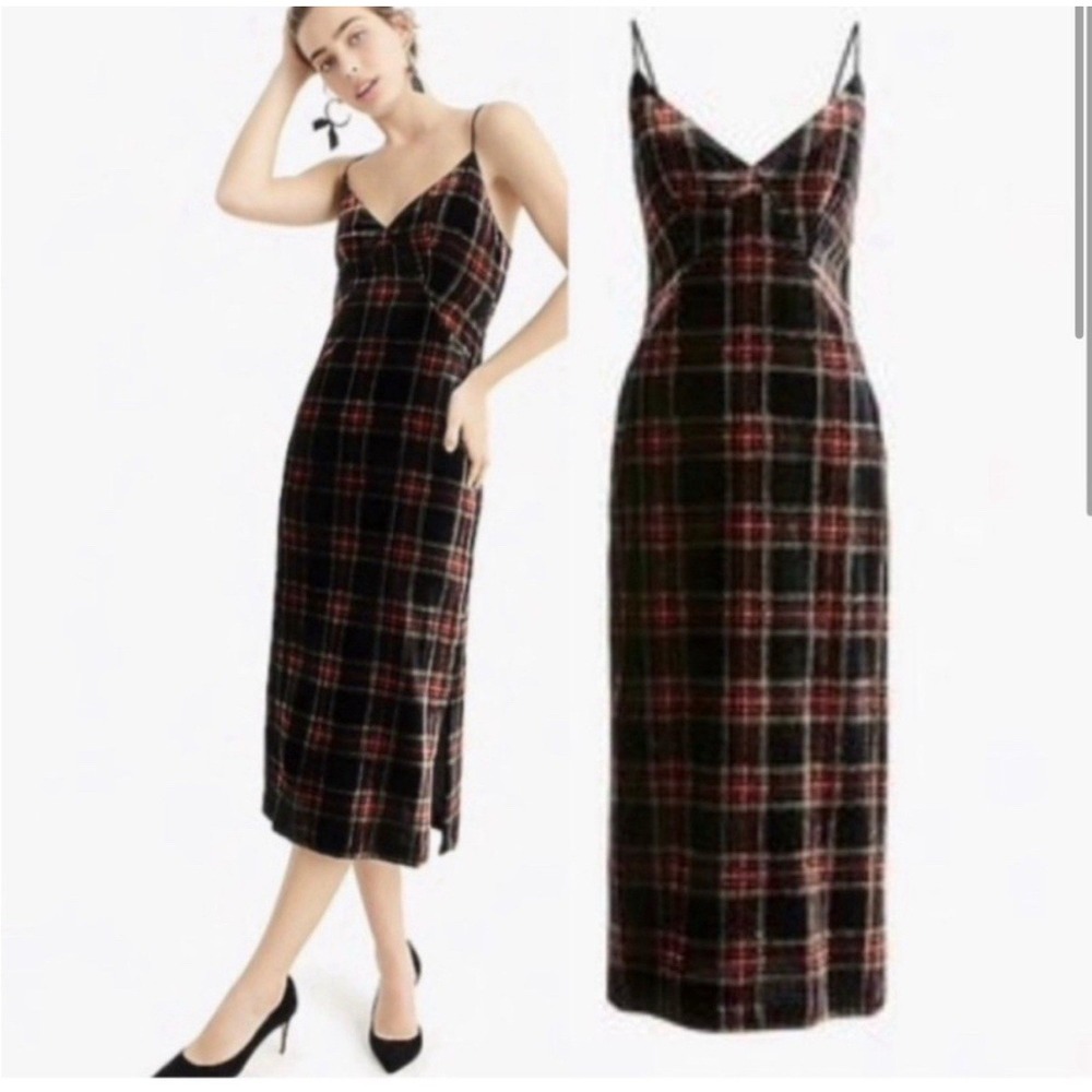 J. Crew Factory Black and Red Plaid Midi Dress